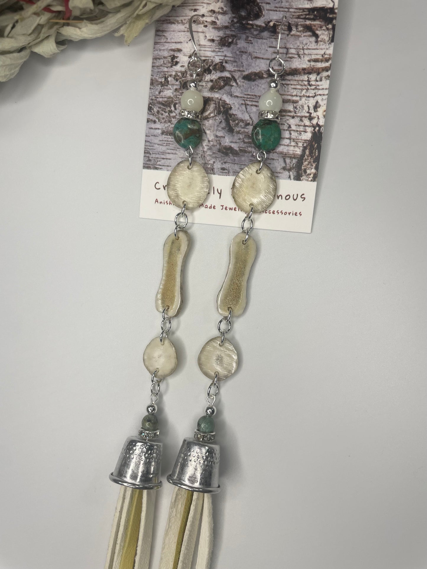 Waawaashkeshi Deer Antler Earrings with Turquoise and Mother of Pearl