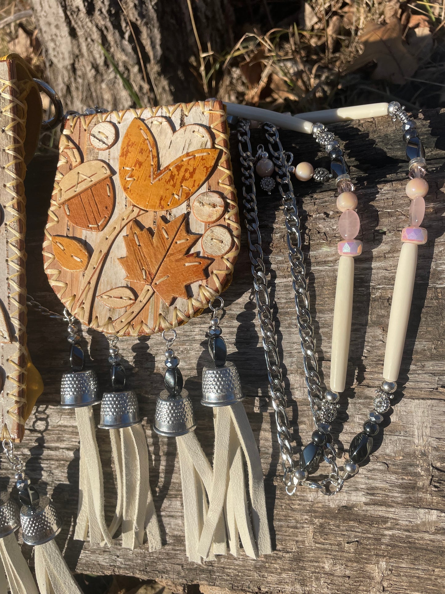 Pink Metal Maple and Floral Blooms Set