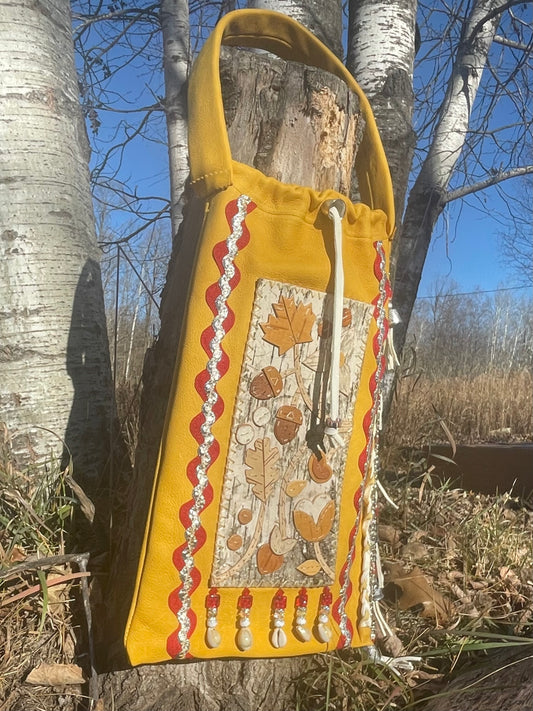 Woodland Floral Birchbark Appliqué and Buckskin Pipe Bag