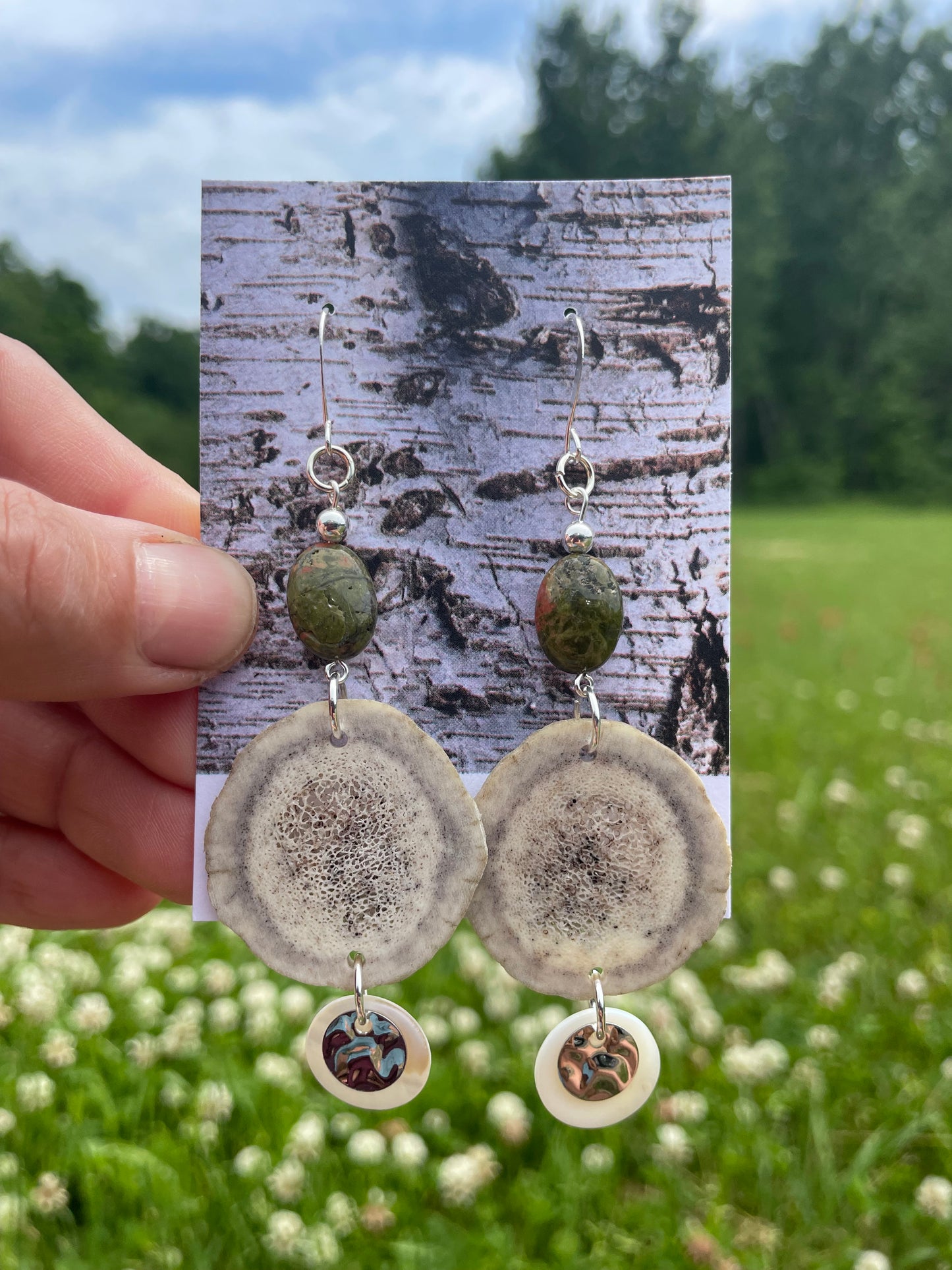 Omashkooz Elk Antler Earrings with Unakite