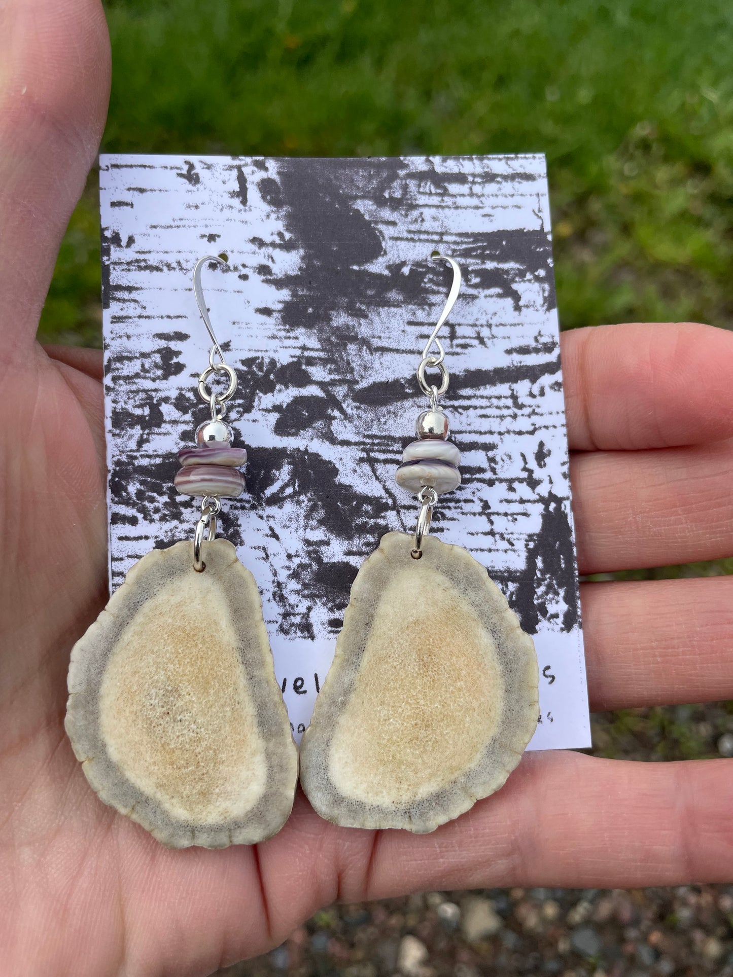 Waawaashkeshi Deer Antler Earrings with  Wampum