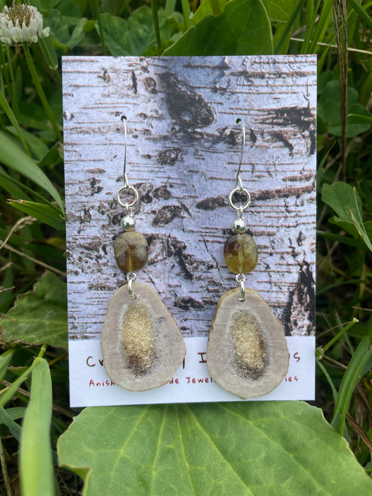 Waawaashkeshi Deer Antler Earrings with Green Garnet