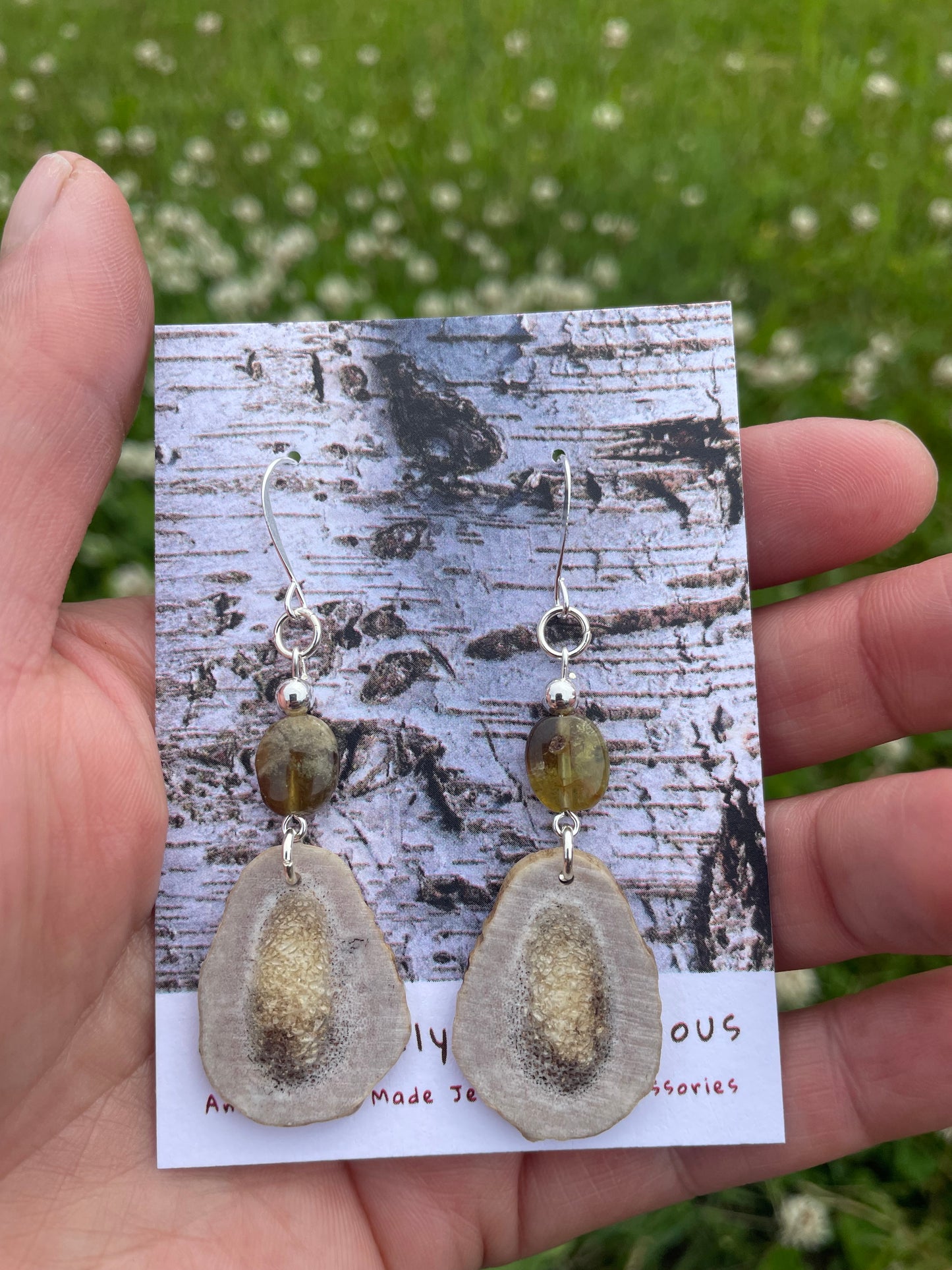 Waawaashkeshi Deer Antler Earrings with Green Garnet