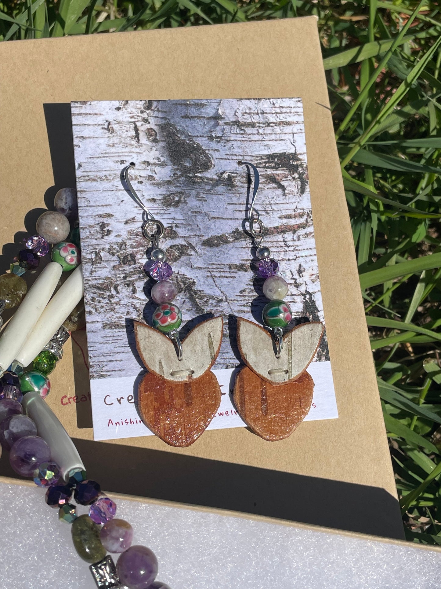 Birchbarkberry Woodland Floral Set with Amethyst and Green Garnet