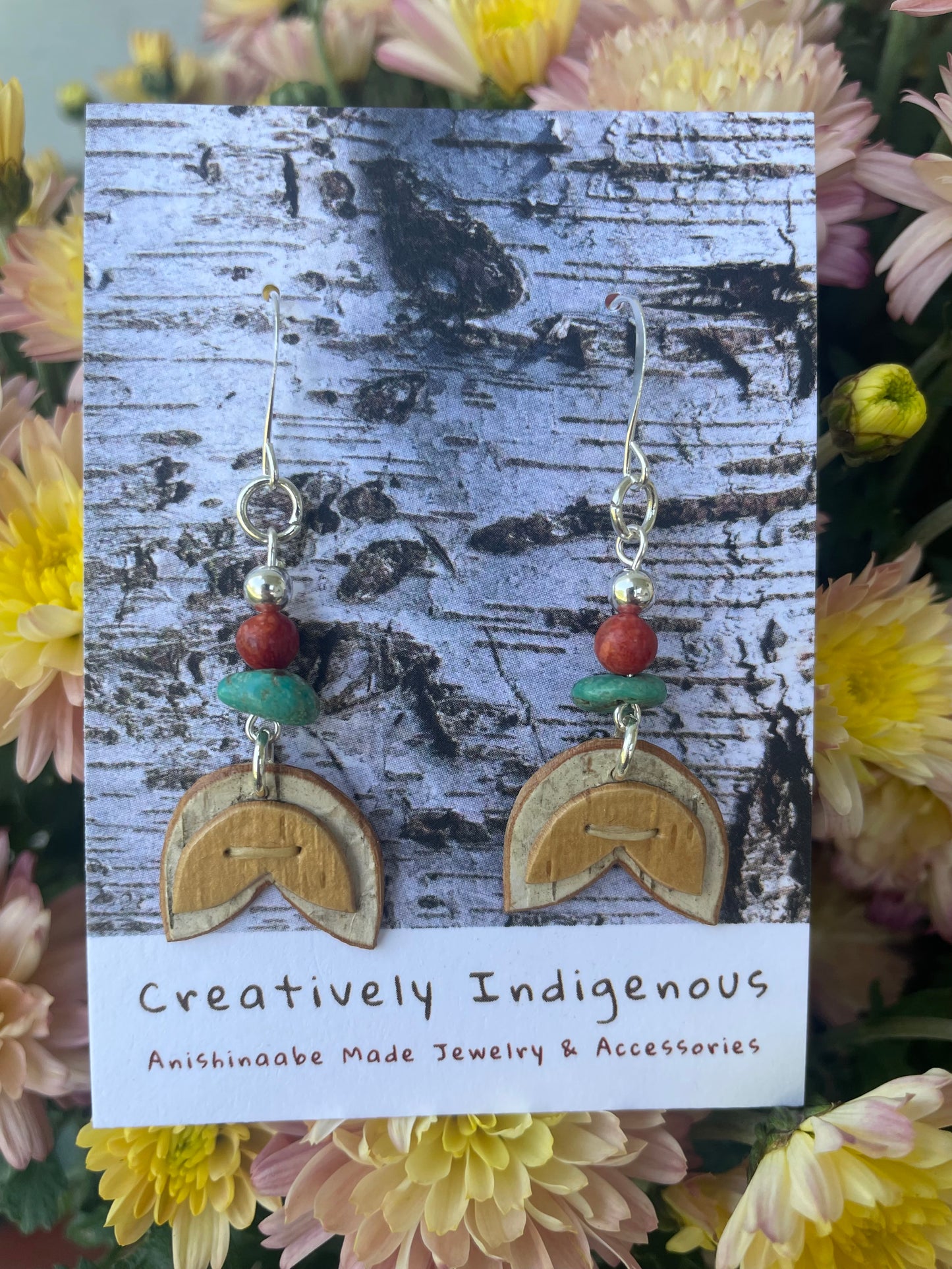 Small Appliqué Earrings with Turquoise and Coral