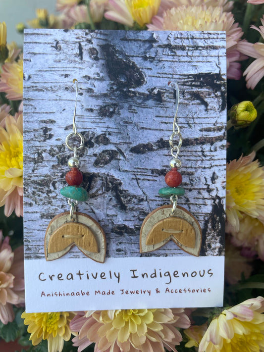 Small Appliqué Earrings with Turquoise and Coral