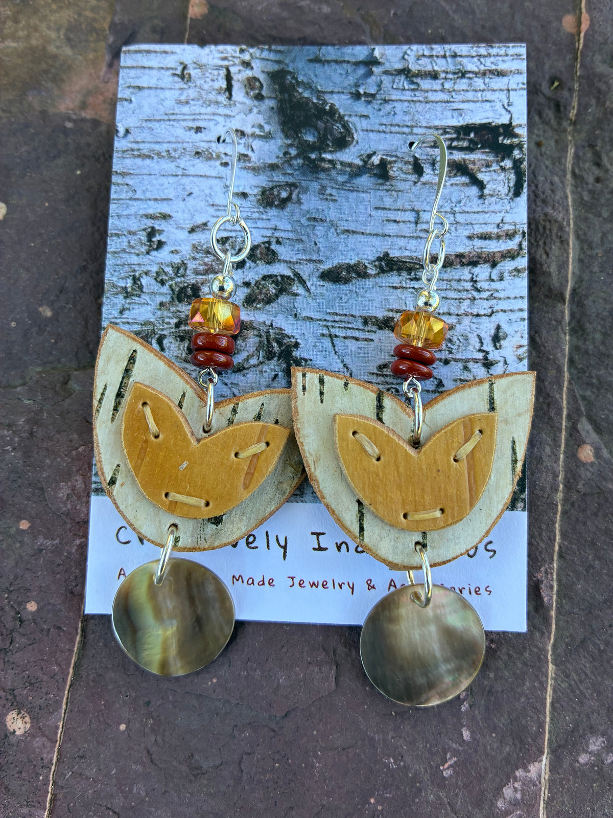 Birchbark Layered Floral Earrings with Mother of Pearl