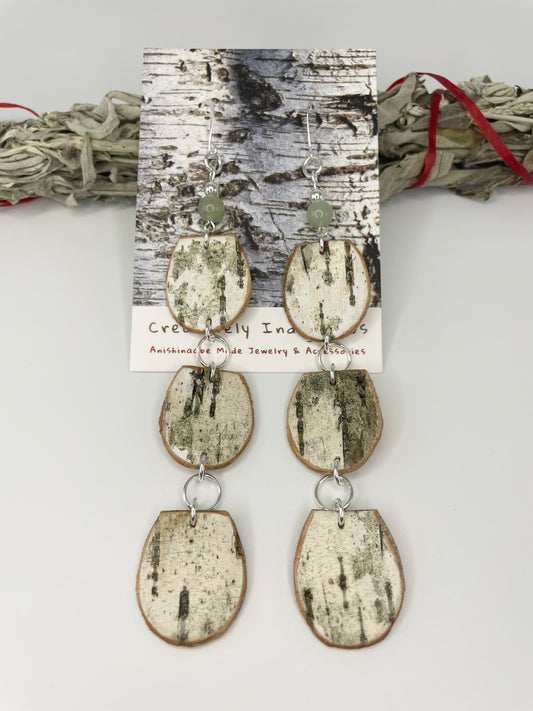 Elk Tooth Inspired Birchbark Earrings with New Jade