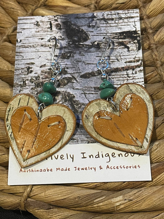 Appliqué Heart Birchbark Earrings