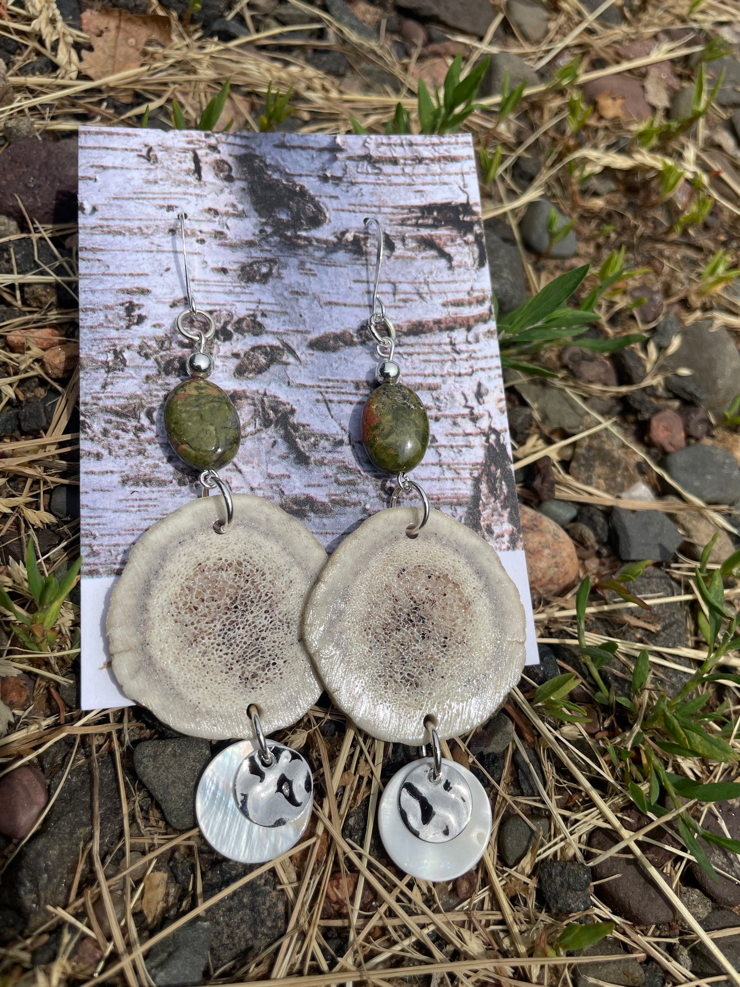 Omashkooz Elk Antler Earrings with Unakite