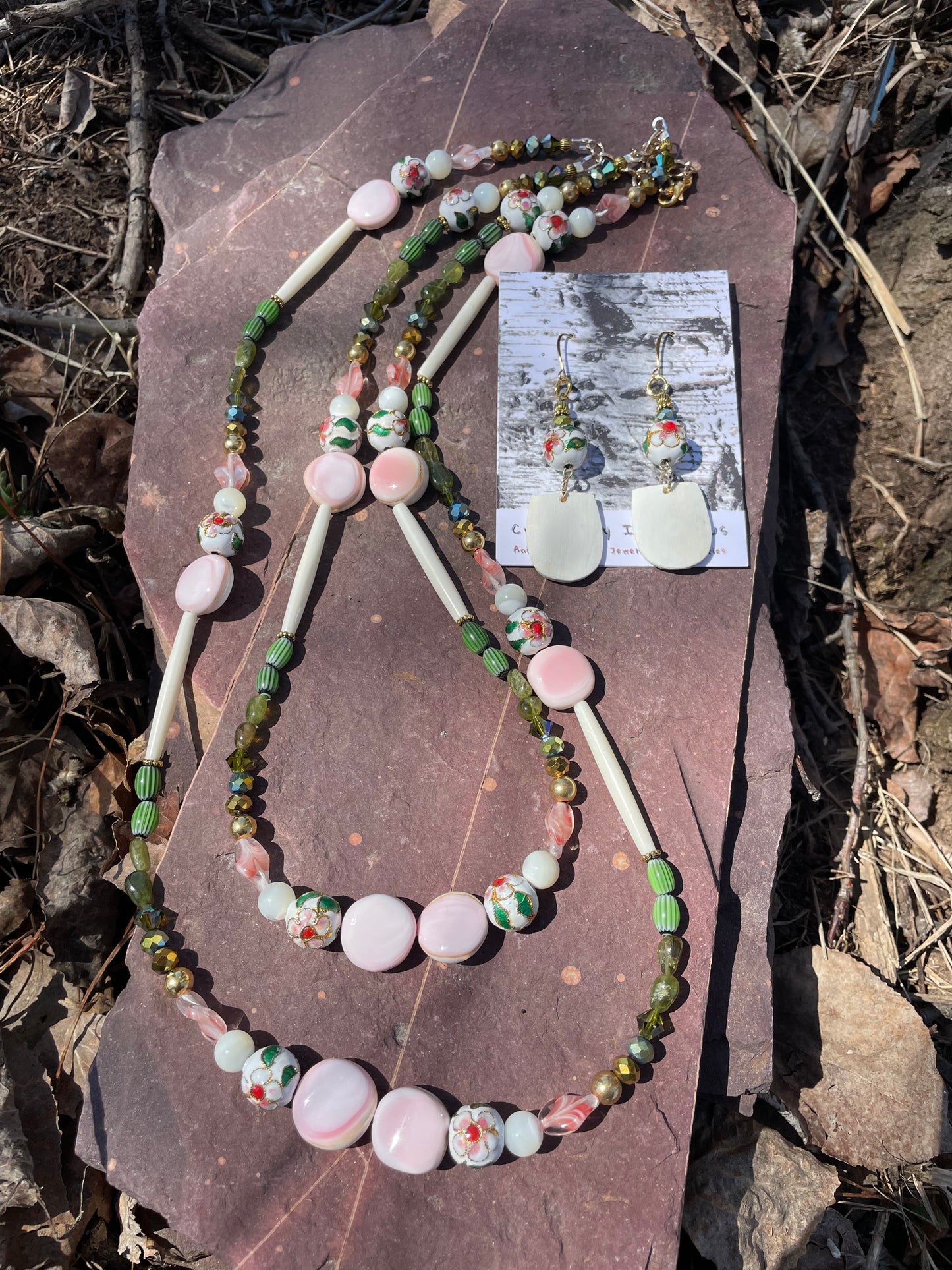 Zoongide’ewin Bull Horn Earring, and Necklace Set