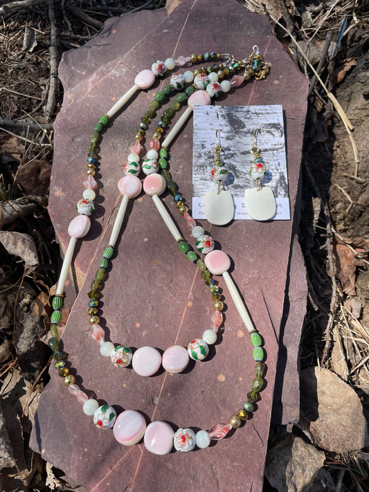 Zoongide’ewin Bull Horn Earring, and Necklace Set