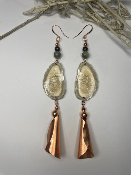 Waawaashkeshi Deer Antler Earrings with Copper and Garnet