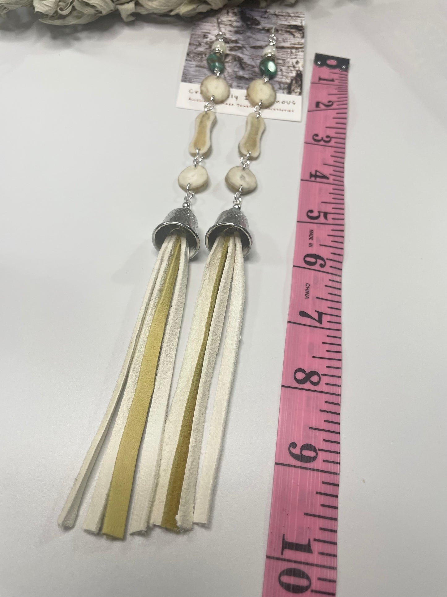 Waawaashkeshi Deer Antler Earrings with Turquoise and Mother of Pearl