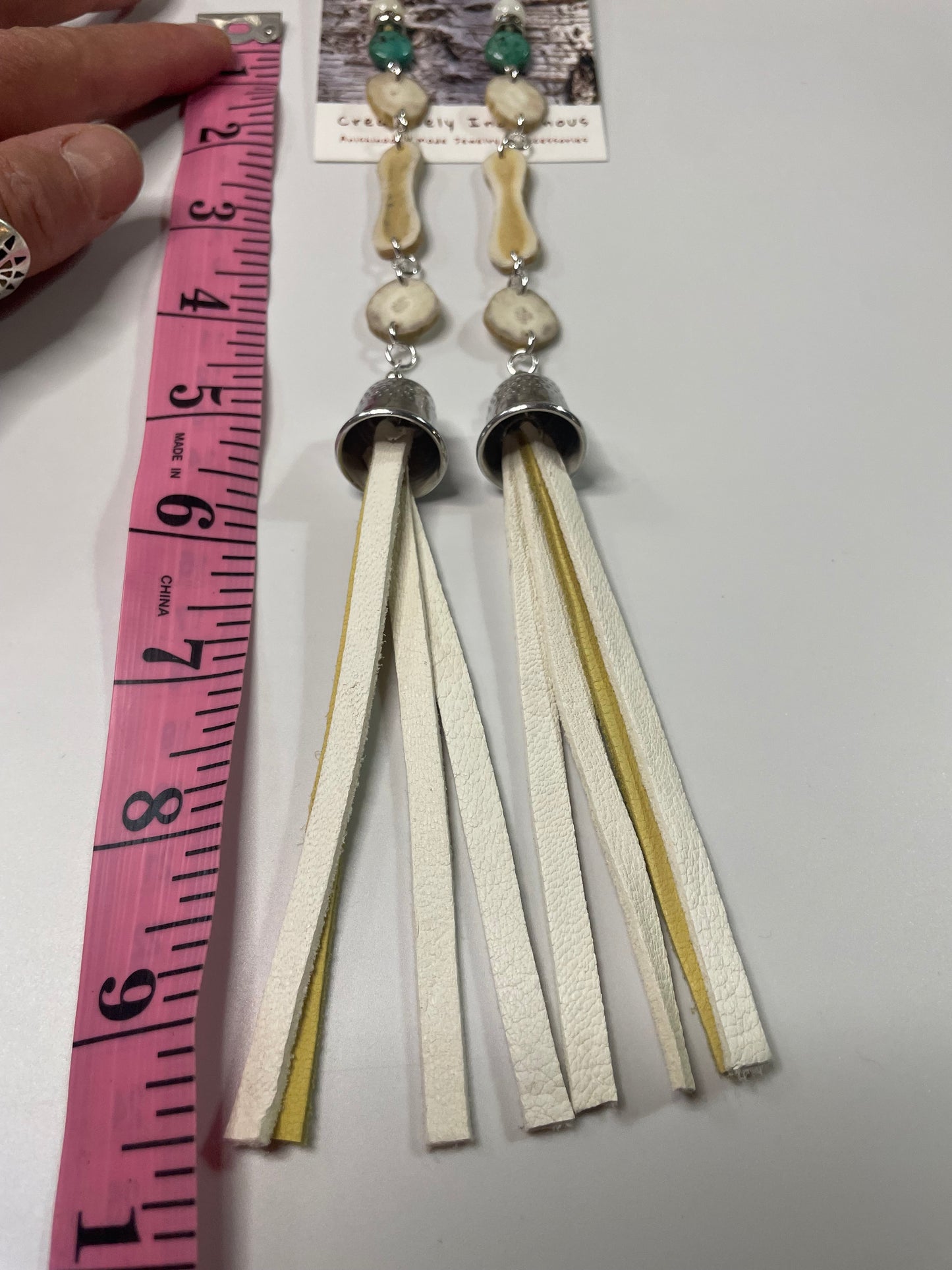 Waawaashkeshi Deer Antler Earrings with Turquoise and Deer Skin