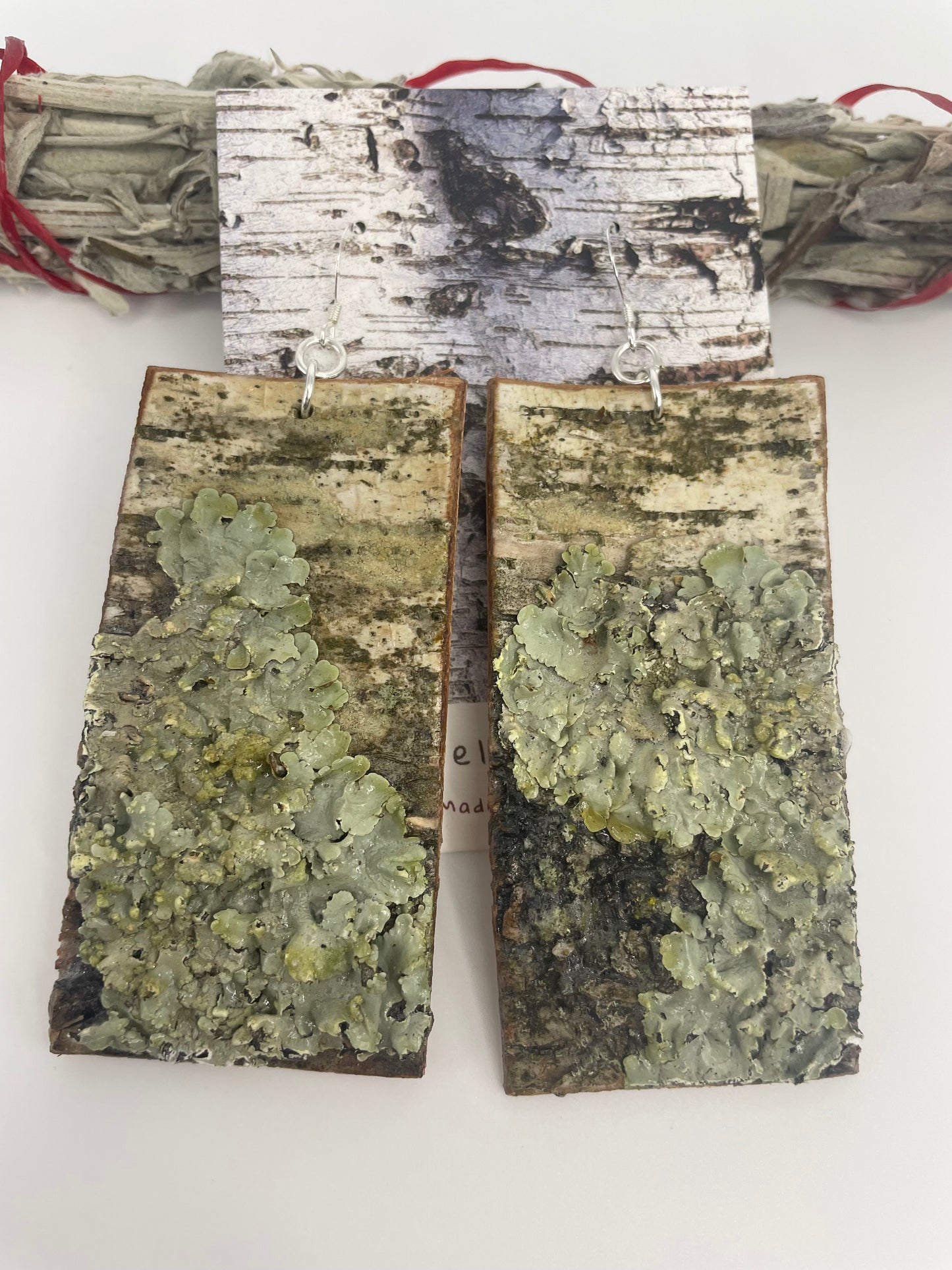 Birchbark and Lichen Earrings