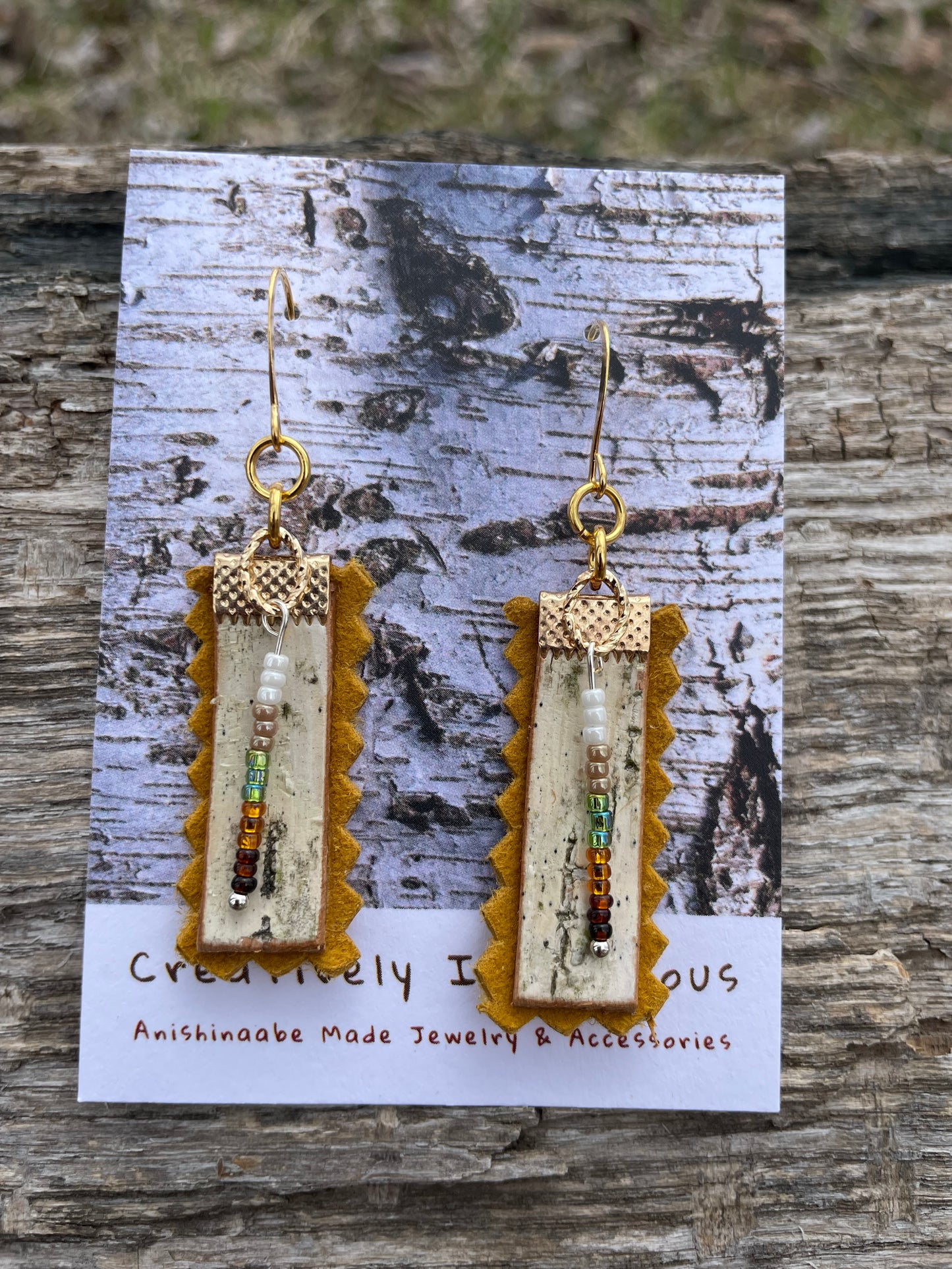 Birchbark and Buckskin Earrings with Beads