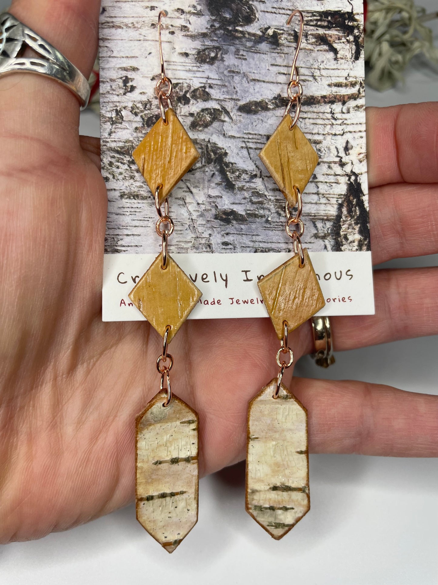 Nigig Otter Track Birchbark Earrings-Small Length