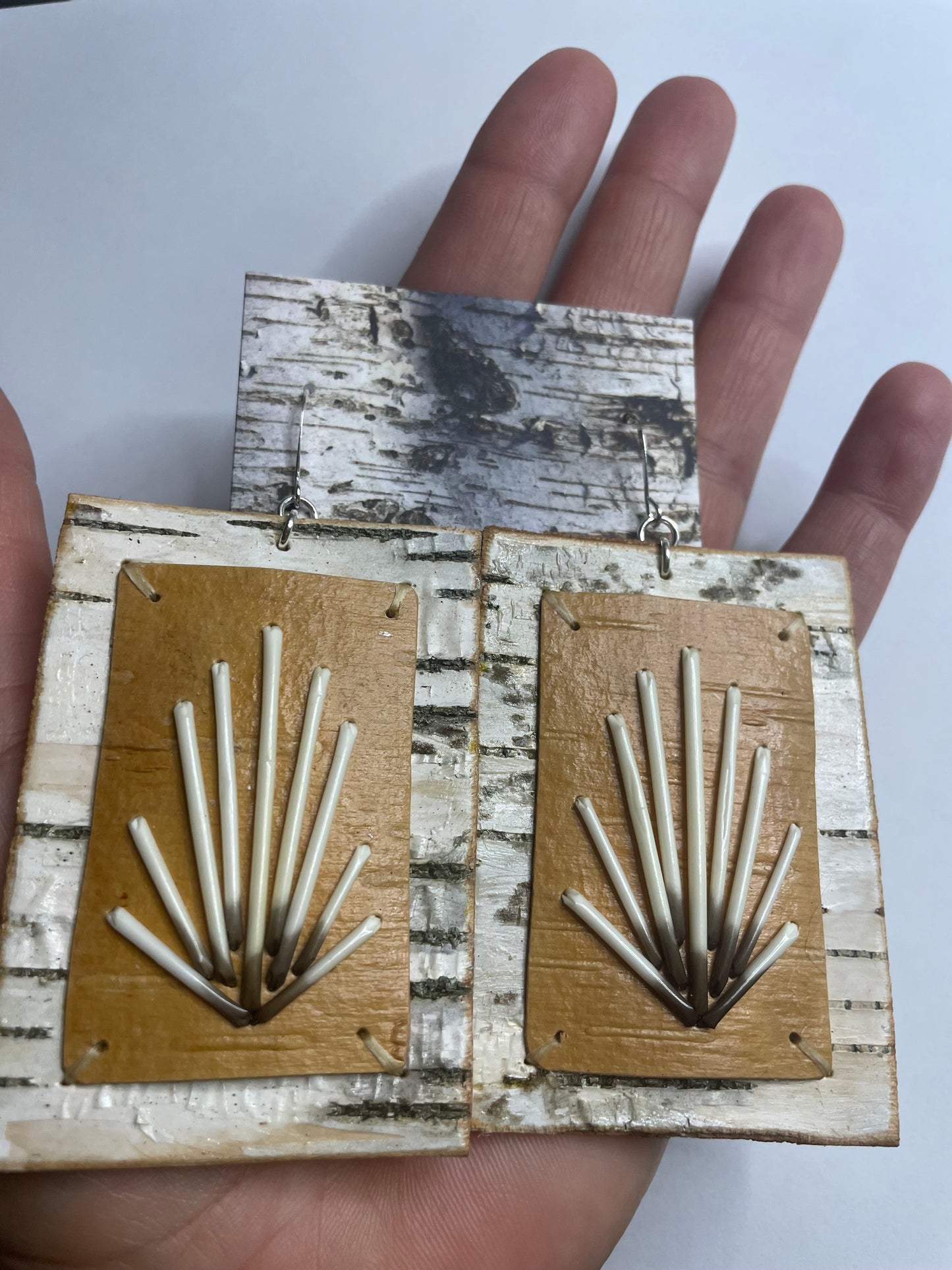 Shooting Star Birchbark and Porcupine Quill Earrings
