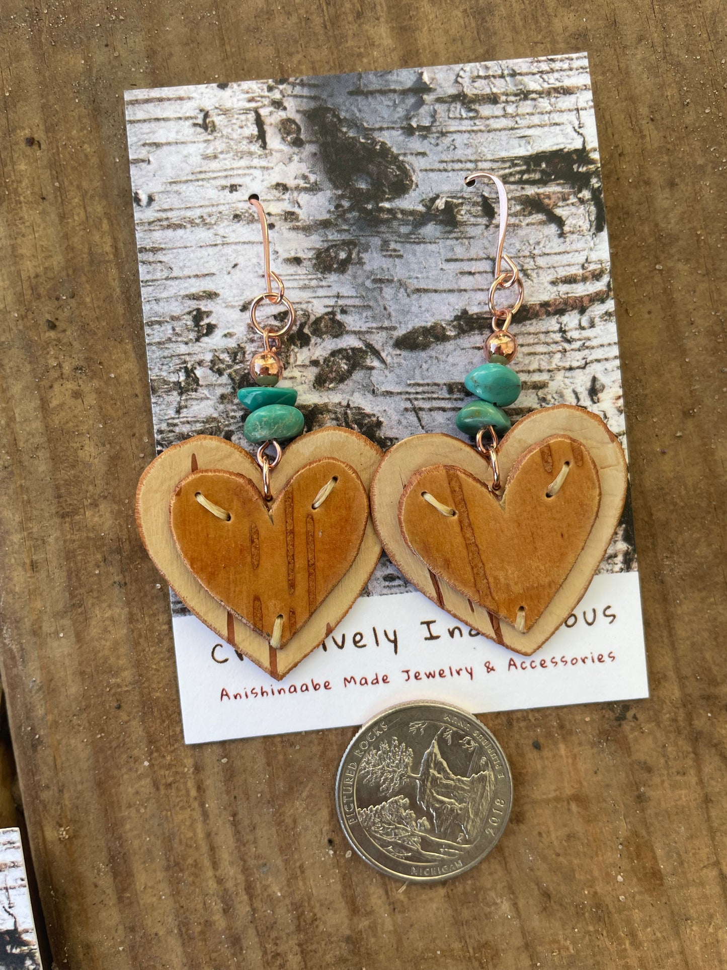 Appliqué Heart Birchbark Earrings