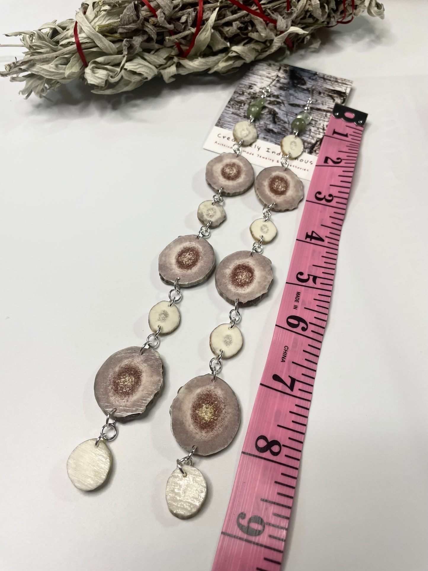 9 inch Waawaashkeshi-Bimikawaan Earrings with Quartz and Kyanite