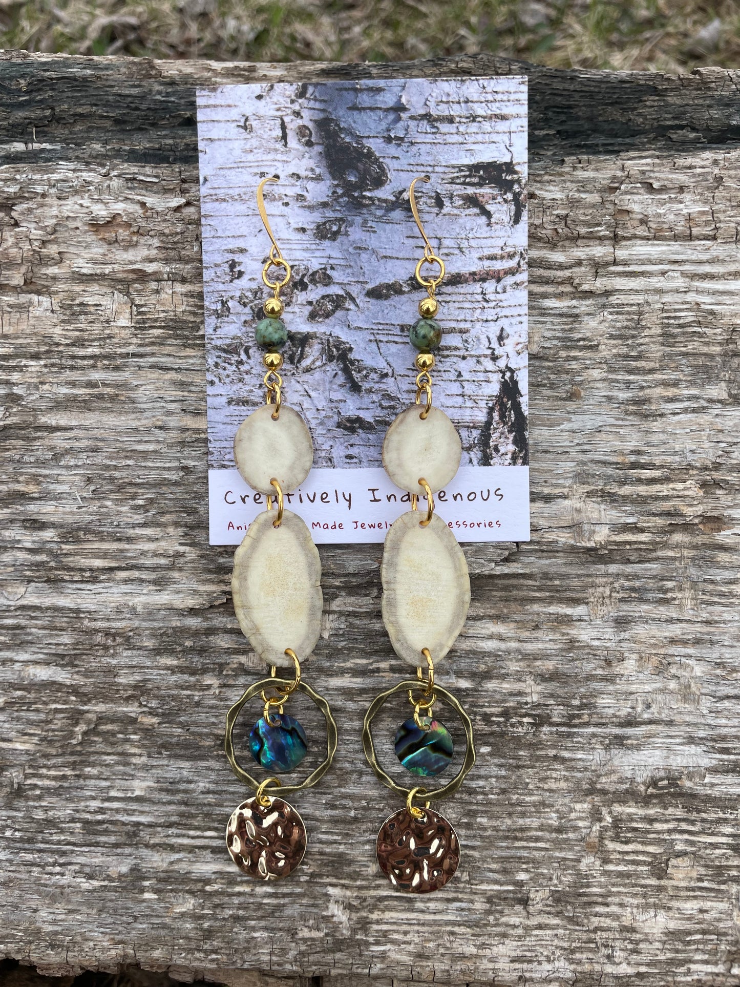 Waawaashkeshi Deer Antler Earrings with Abalone