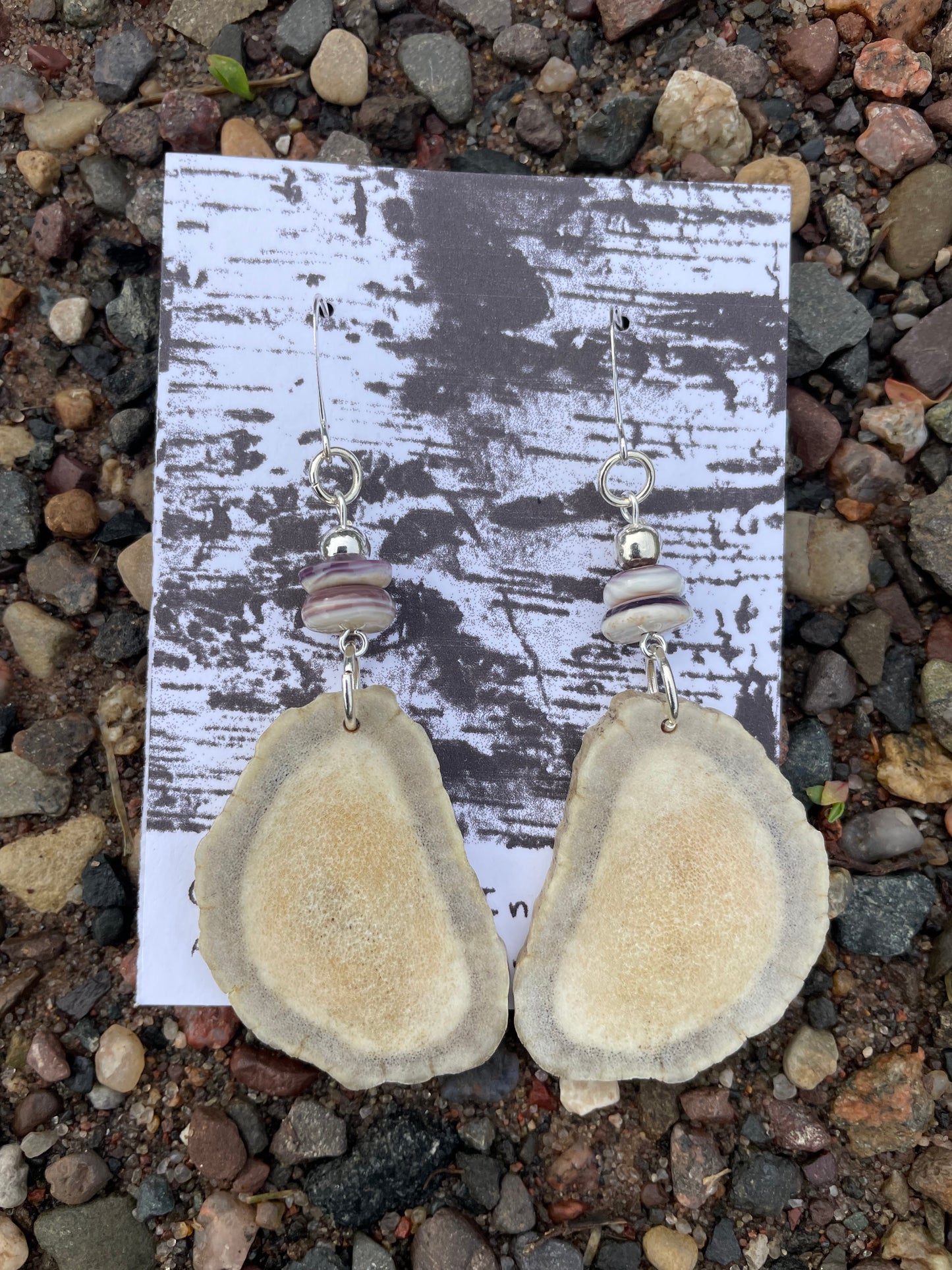 Waawaashkeshi Deer Antler Earrings with  Wampum
