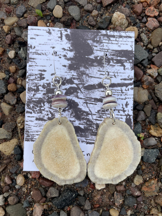 Waawaashkeshi Deer Antler Earrings with  Wampum