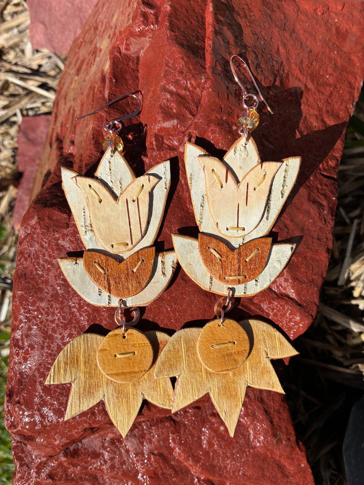 Floral Woodland Appliqué Cutout Birchbark Earrings