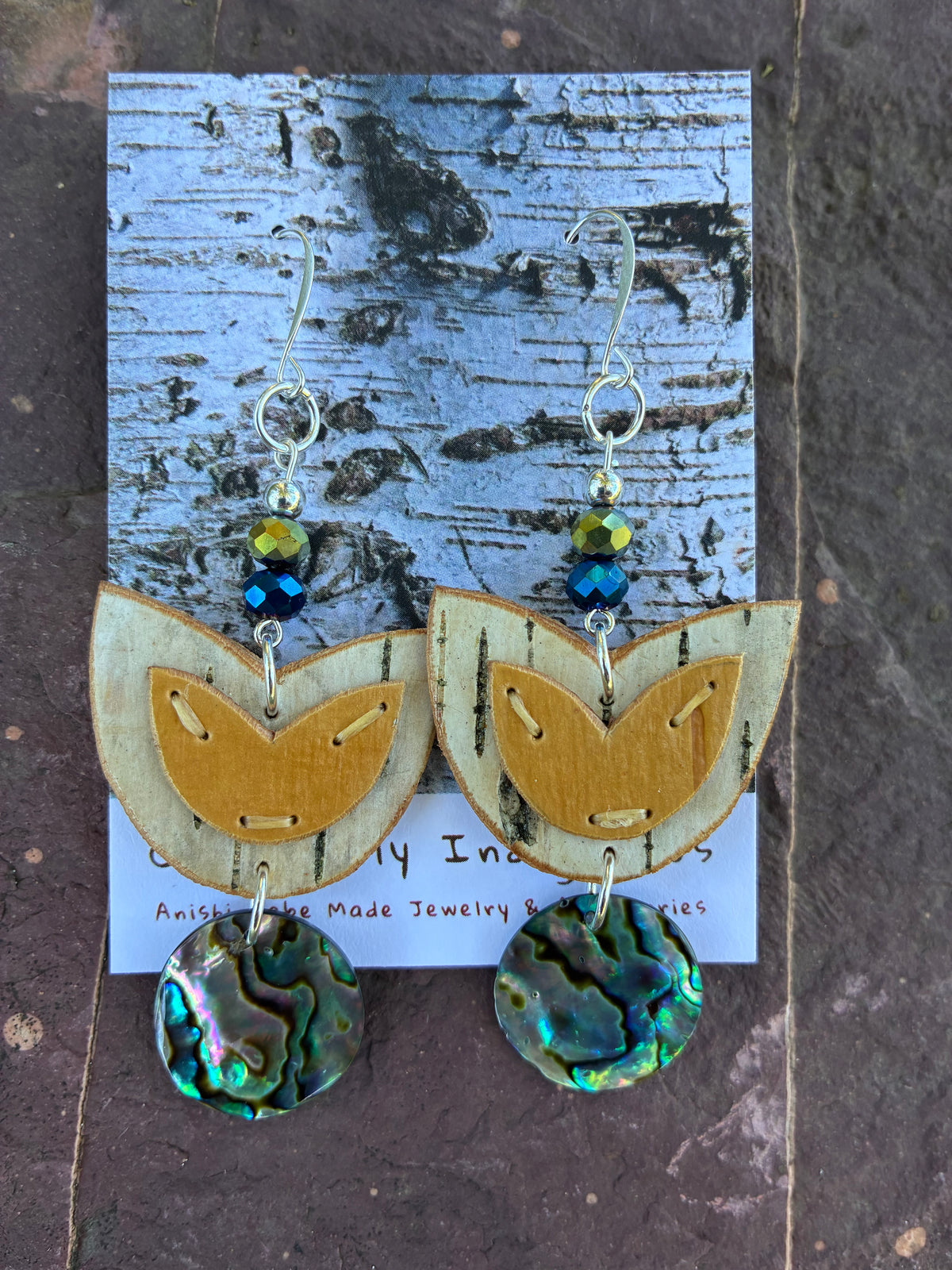 Birchbark Layered Floral Earrings with Abalone