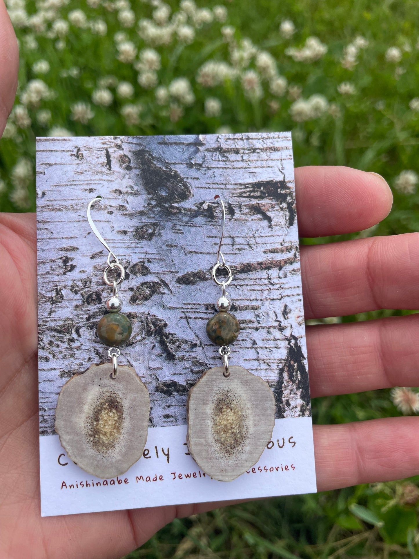 Waawaashkeshi Deer Antler Earrings with Jasper