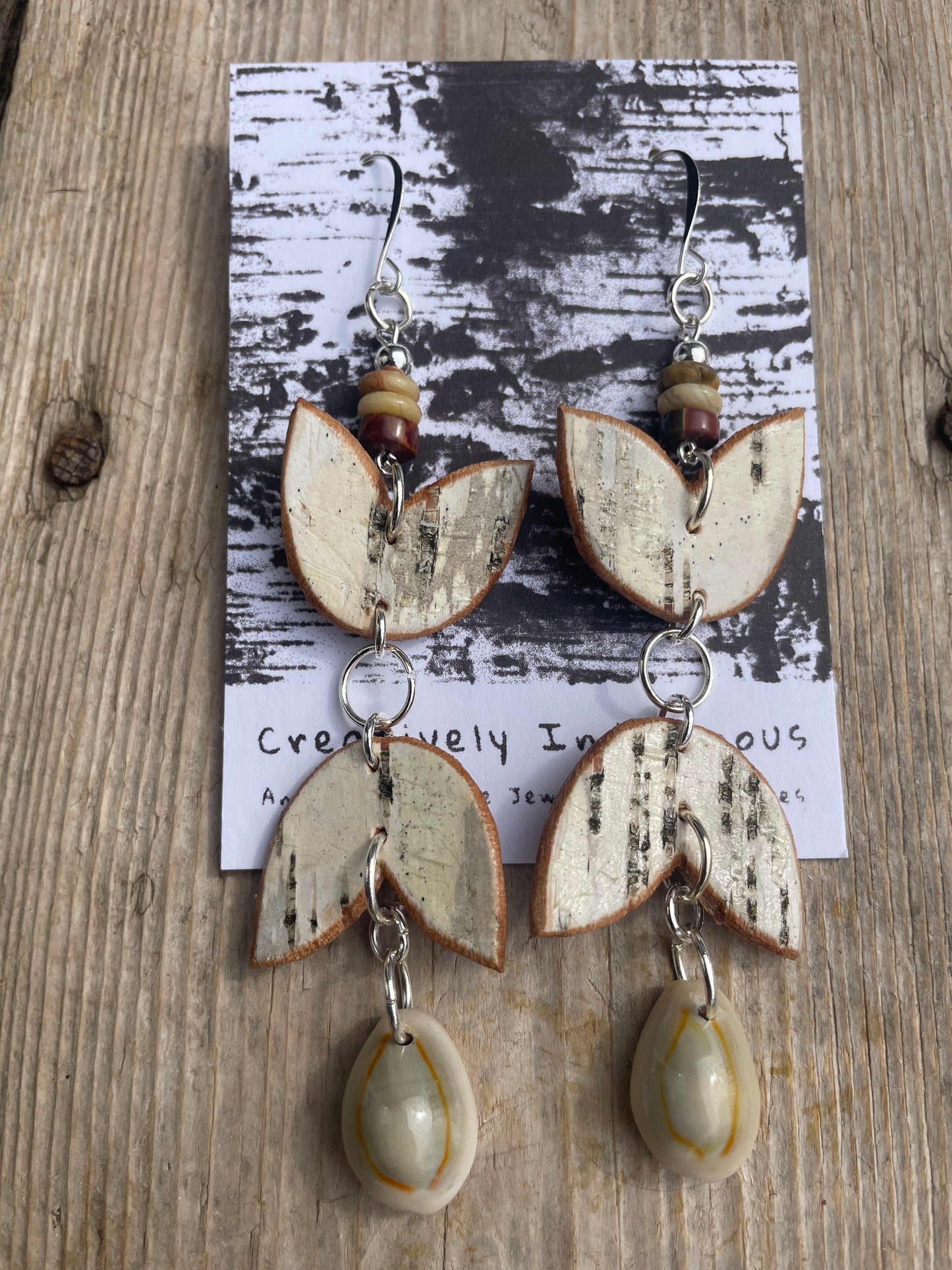 Birchbark Floral Earrings with Opal