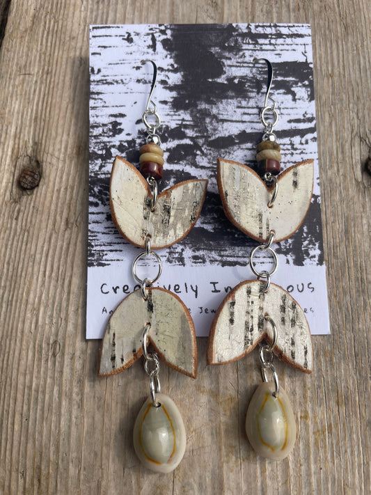 Birchbark Floral Earrings with Opal