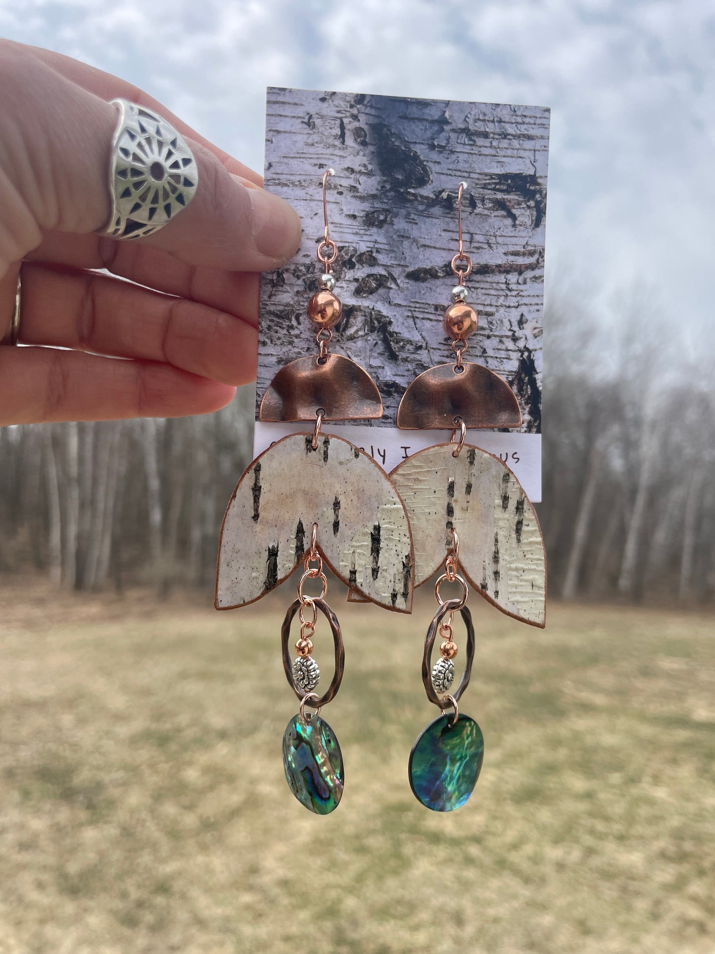 Birchbark and Abalone Earrings