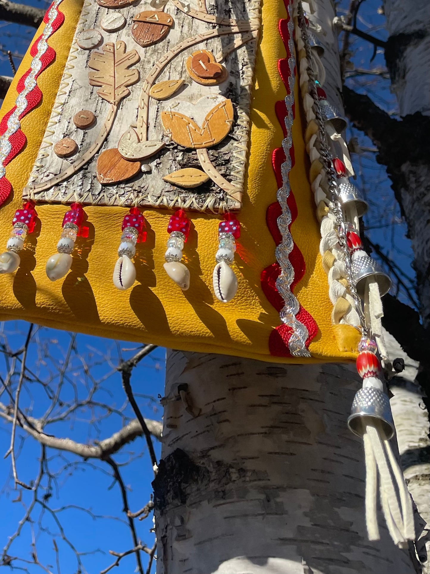 Woodland Floral Birchbark Appliqué and Buckskin Pipe Bag