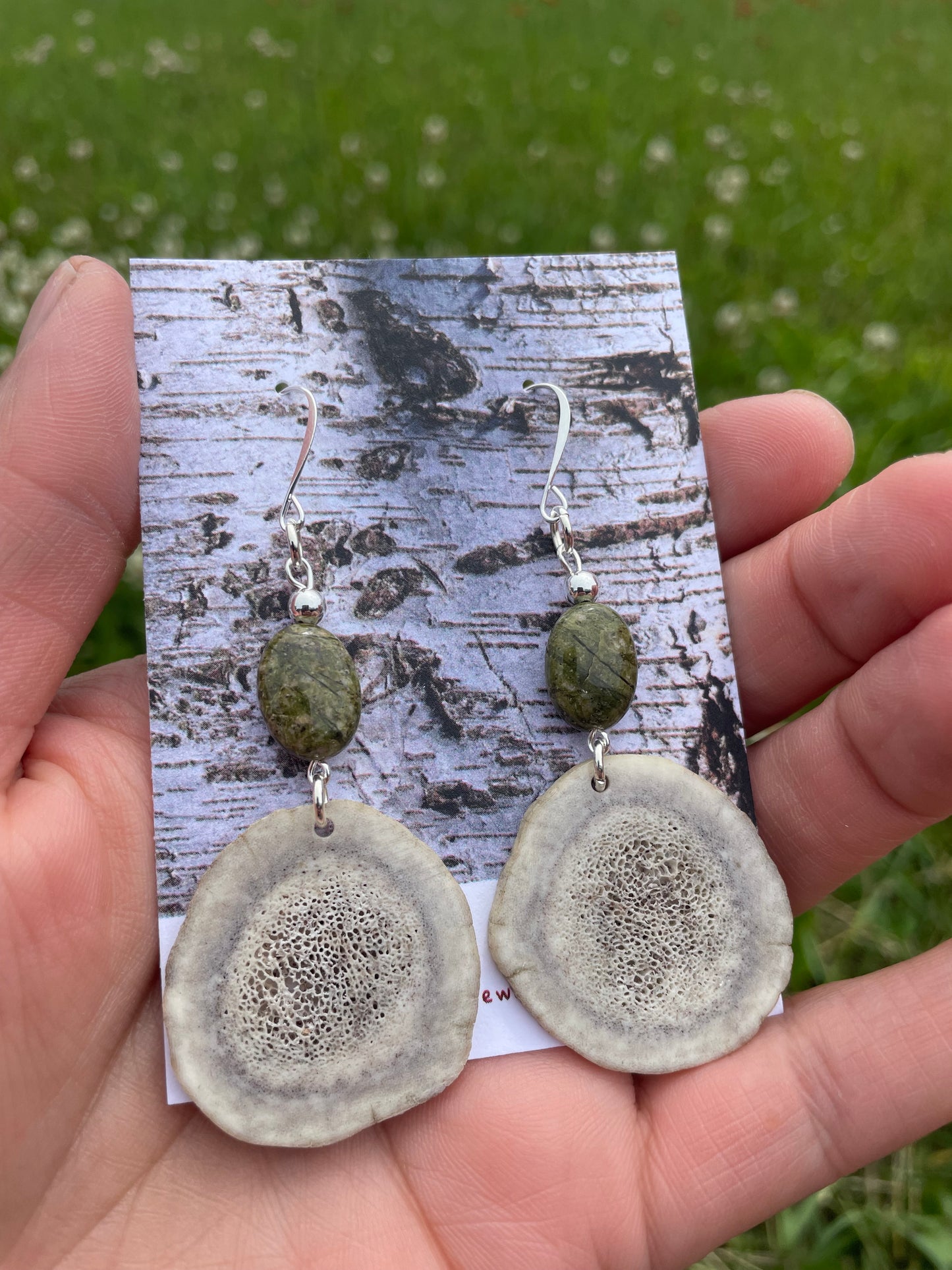 Omashkooz Elk Antler Earrings with Unakite