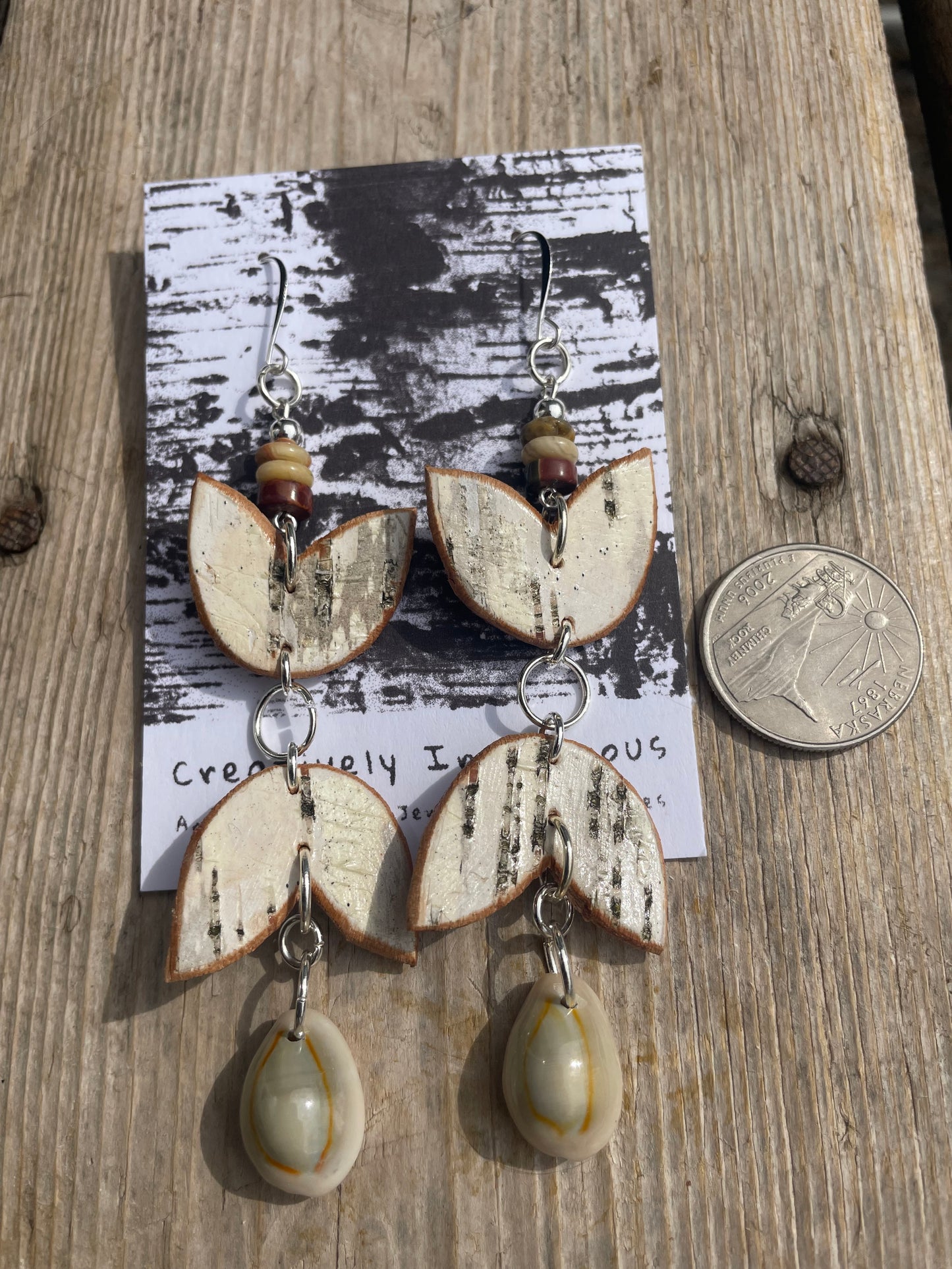 Birchbark Floral Earrings with Opal