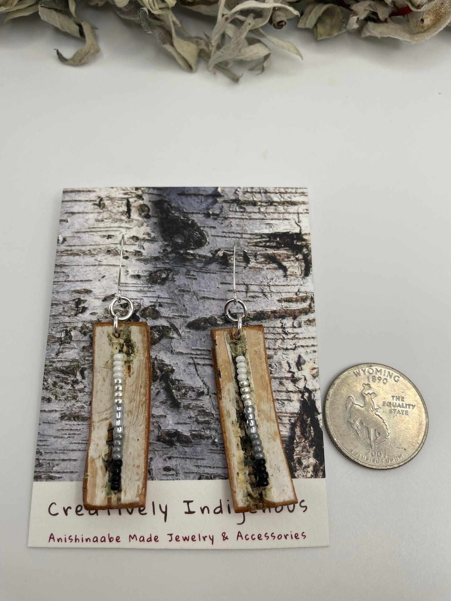 Birchbark and Seed Bead Earrings