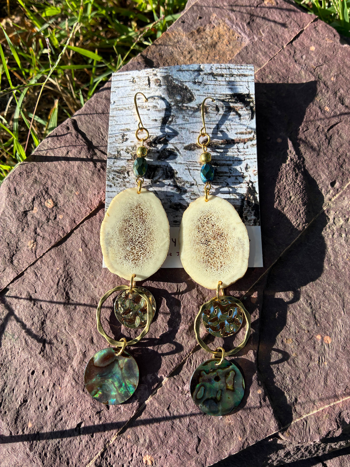 Omashkooz Elk Antler Earrings with Abalone
