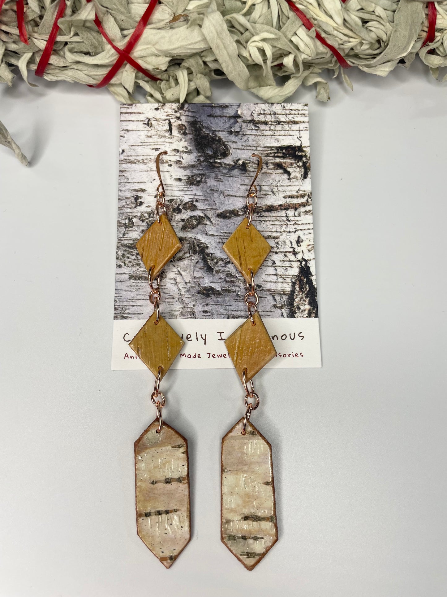 Nigig Otter Track Birchbark Earrings-Small Length
