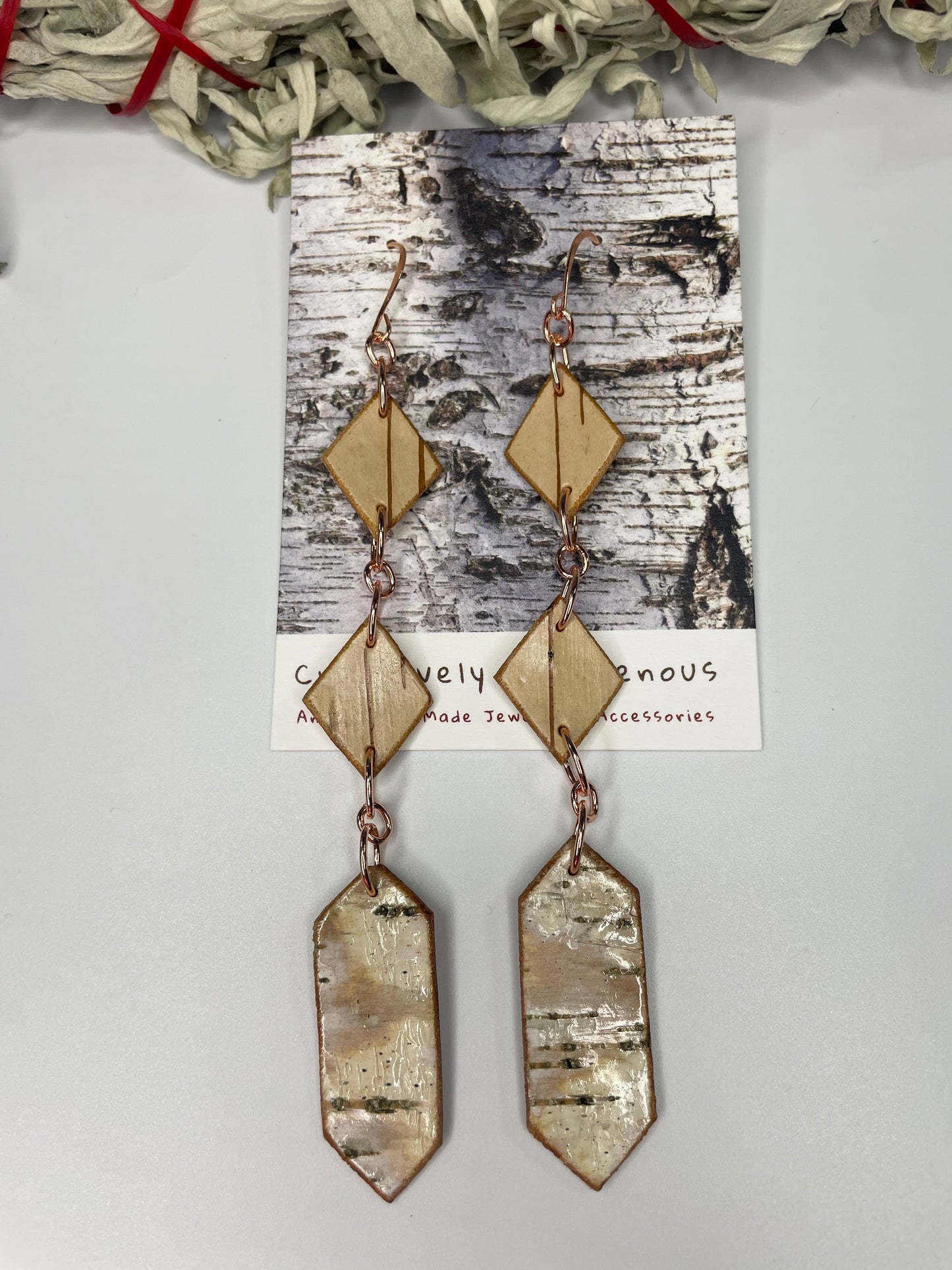 Nigig Otter Track Birchbark Earrings-Small Length