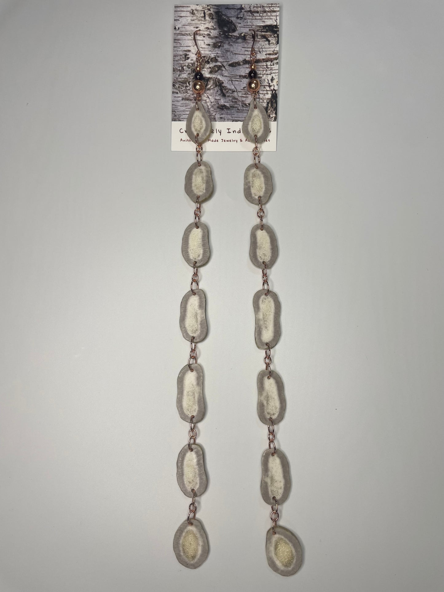 11 inch Waawaashkeshi-Bimikawaan Earrings with Copper and Garnet