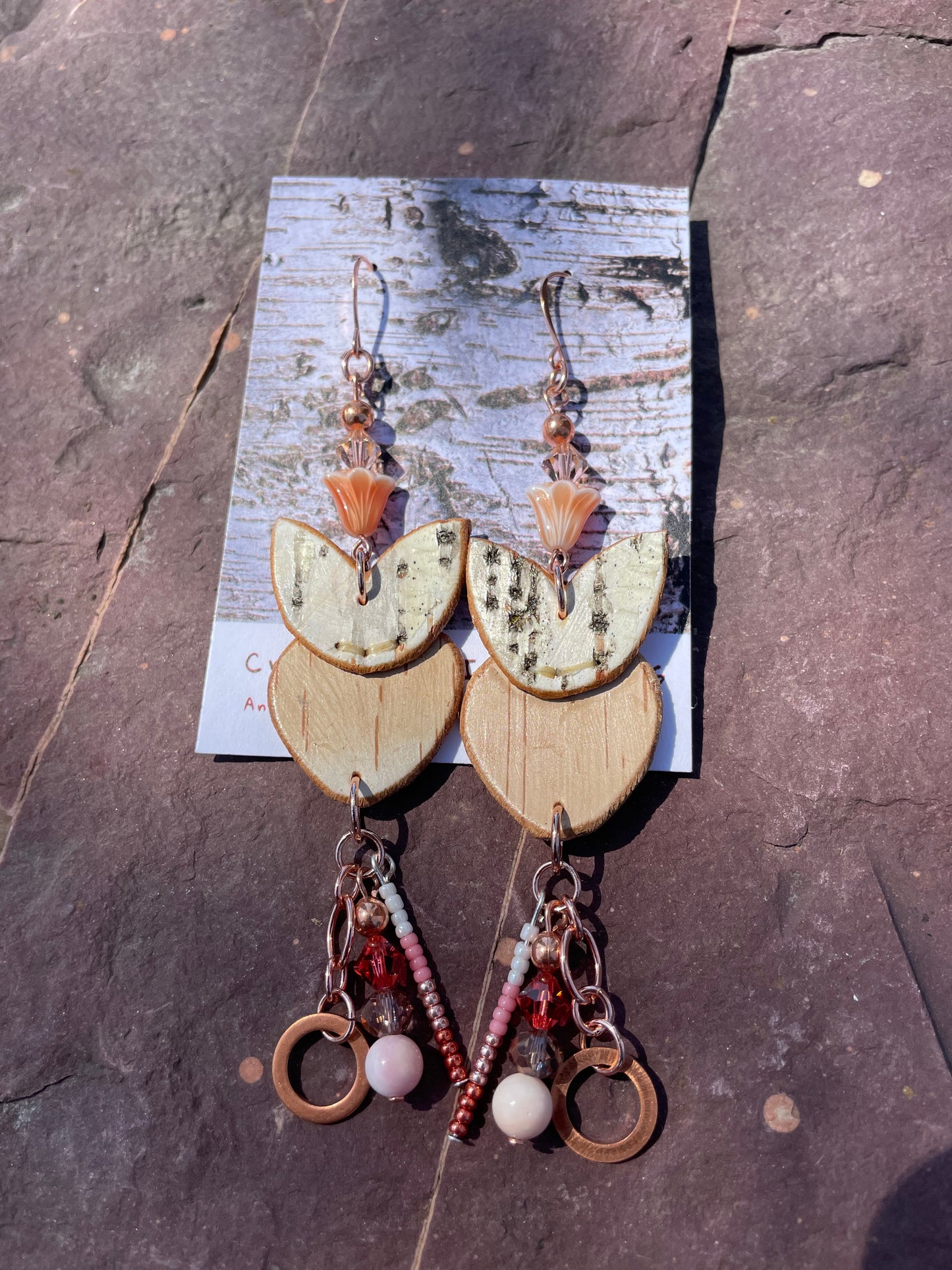 Birchbarkberry Earrings with Pink Conch