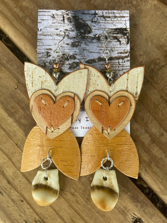 Birchbark Appliqué Floral Earrings with Elk Ivory Replica