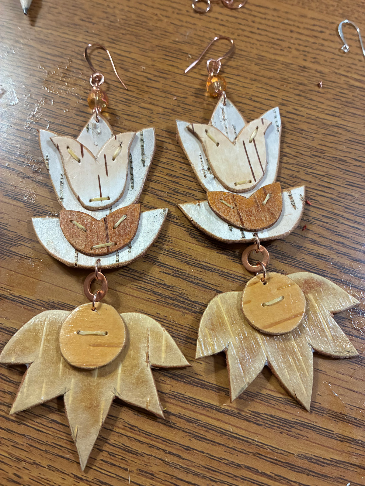 Floral Woodland Appliqué Cutout Birchbark Earrings