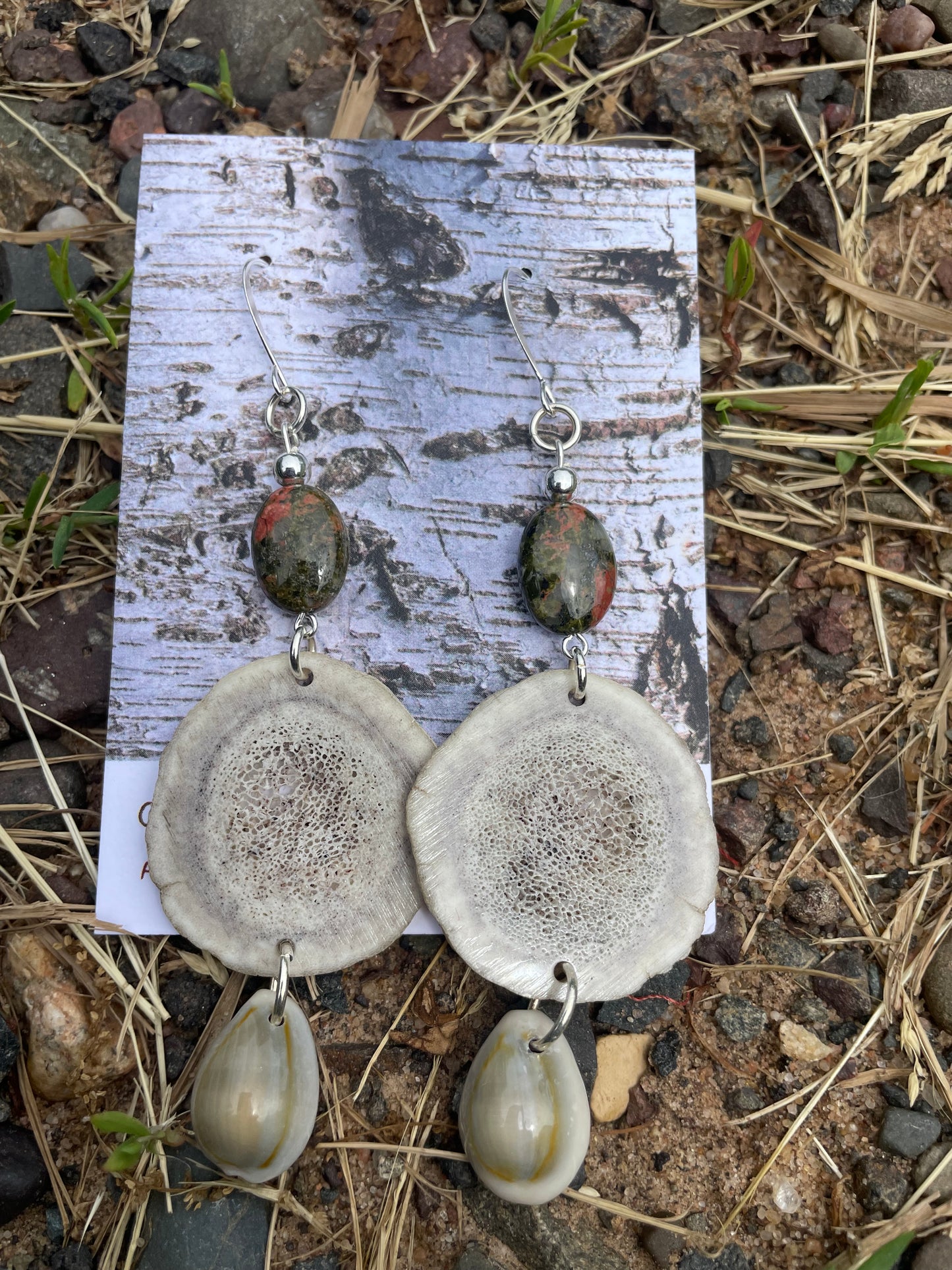 Omashkooz Elk Antler Earrings with Unakite