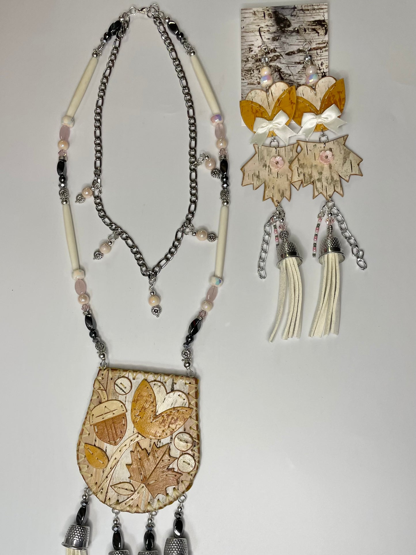 Pink Metal Maple and Floral Blooms Set