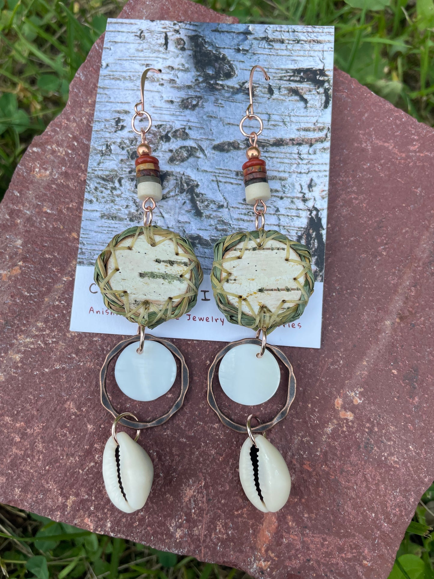 Wiigwaas and Wiingashk Birchbark and Braided Sweet Grass Earrings