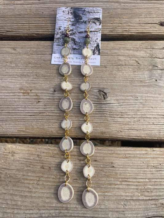 Waawaashkeshi Deer Antler Earrings with Kyanite and Garnet