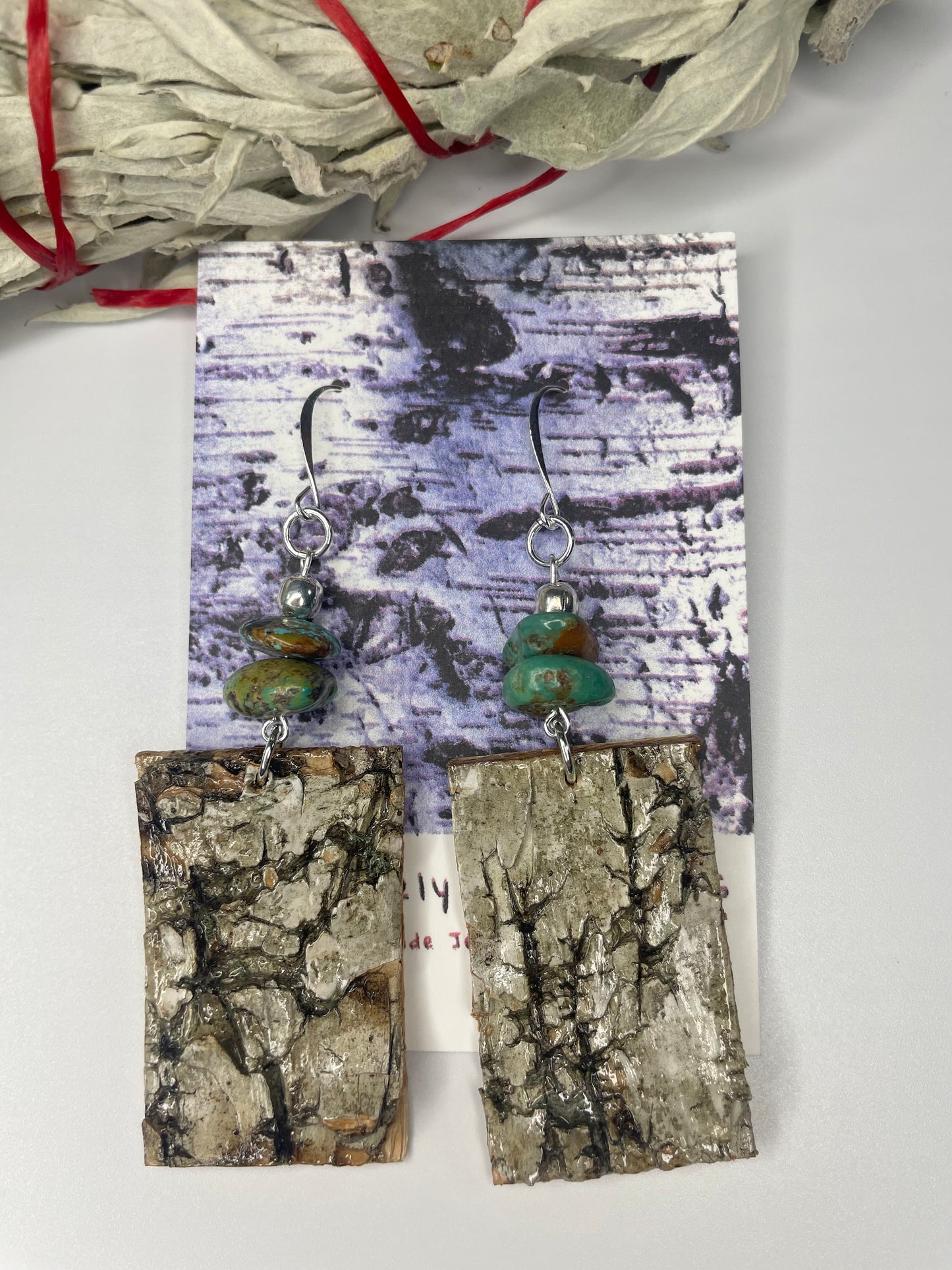 Birchbark Earrings with Turquoise
